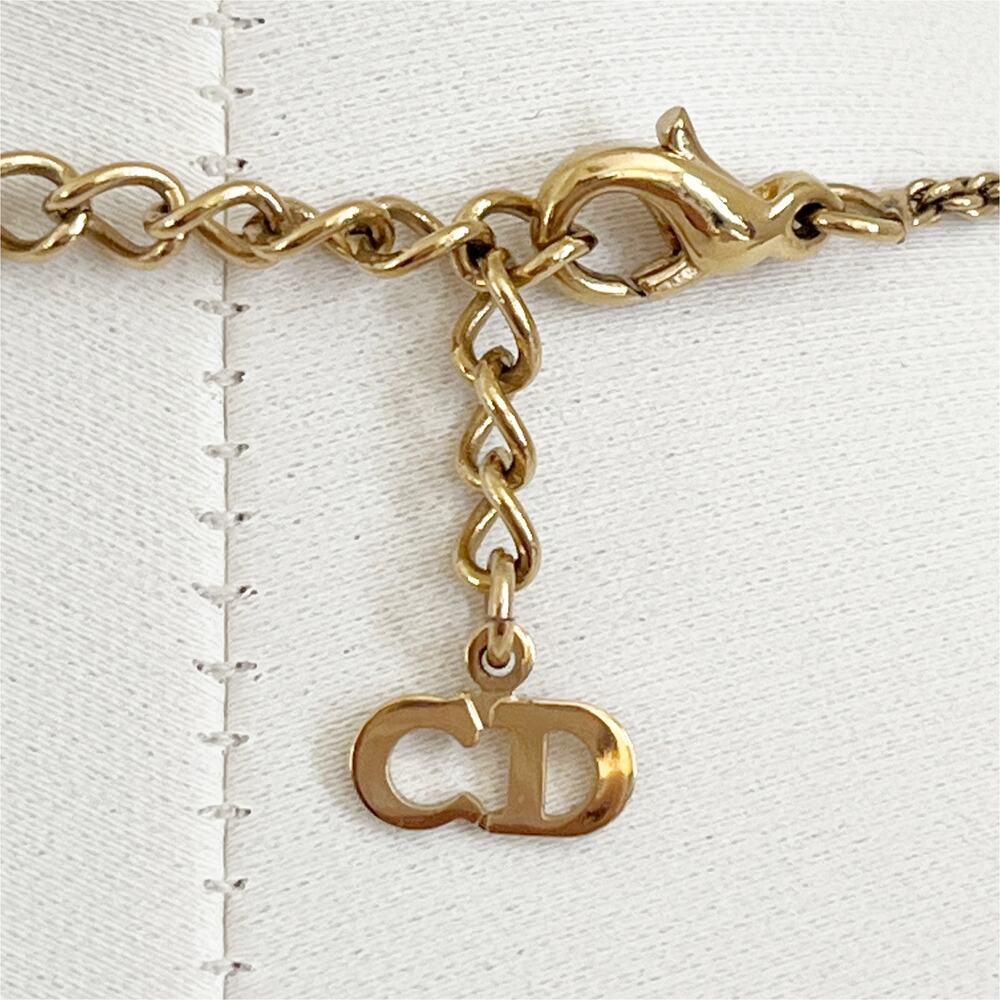 DIOR Vintage Necklace Heart Bow Gold Plated Rhinestone Pendant - Picture 6 of 10